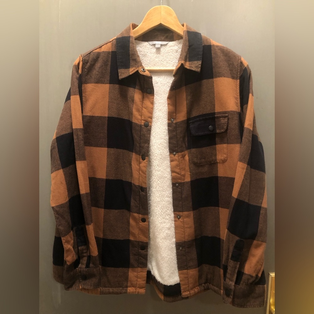 Uniqlo Black/Mustard Checked Design and Fleece Lined Long Sleeve Button Up